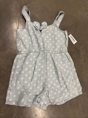 Old Navy Light Denim Star-Print Girls Romper with Front Tie